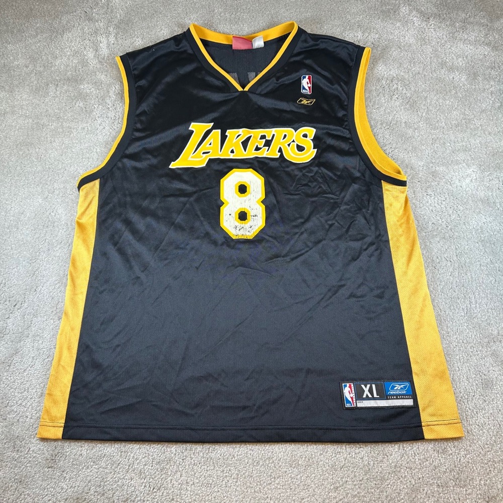 Vintage Reebok Kobe Bryant Lakers Jersey Mens XL Black Yellow #8 NBA Basketball